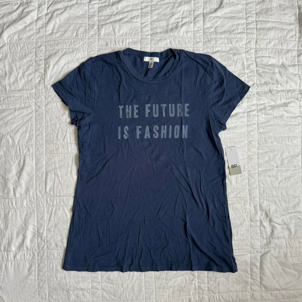 BP. women's large navy graphic slogan baby tee short sleeve casual 100% cotton‎